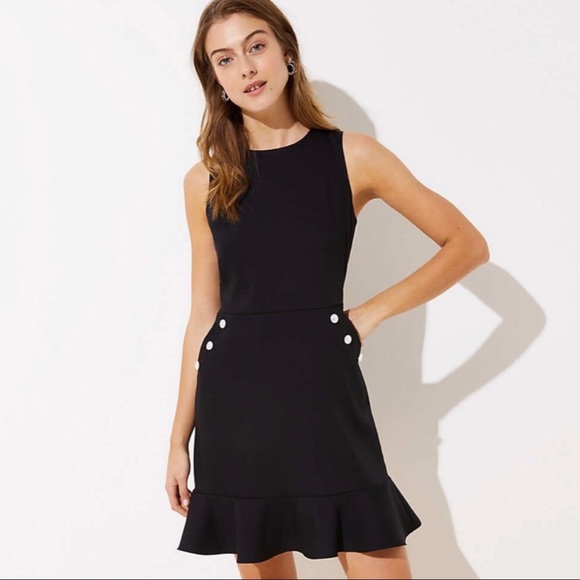 LOFT Dresses & Skirts - Ann Taylor LOFT Black Button Pocket Flounce Dress
